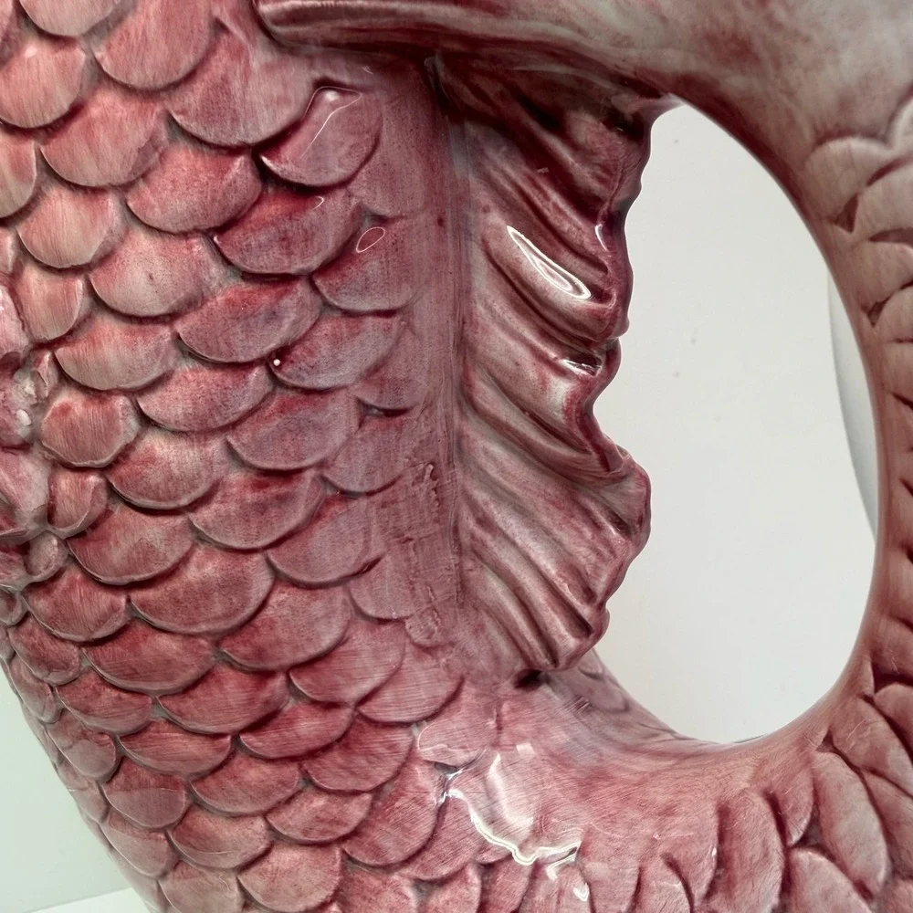 Vintage Fitz & Floyd Pink Fish‎ Pitcher Ceramic Seafood Nautical Large 10